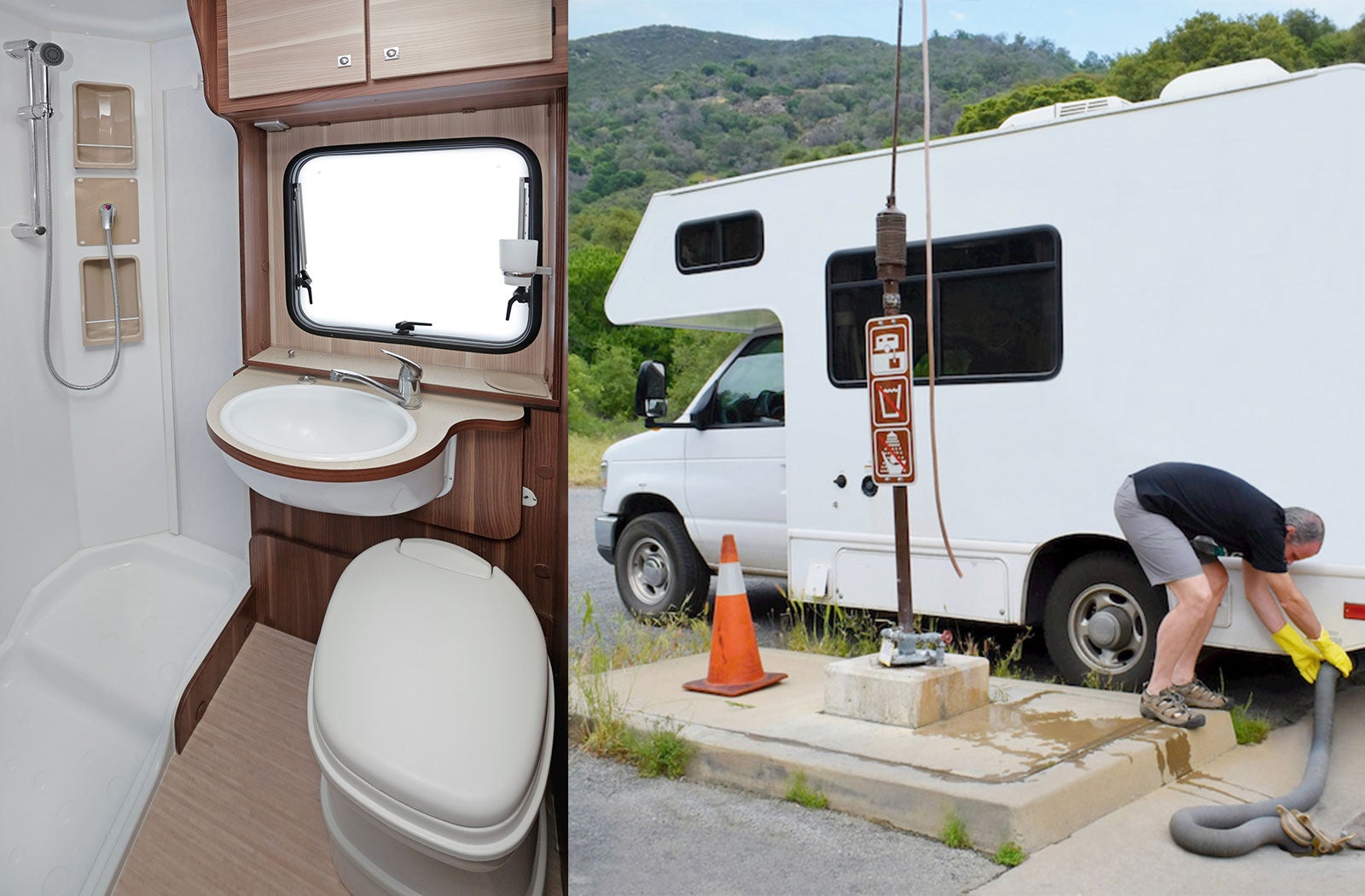 Portable RV/camper toilet and holding tank setup in Porterville, California